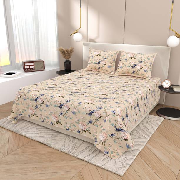 CARLTON LONDON Cotton Double Flat 144 TC Floral 1 Bedsheet with 2 Pillow Covers