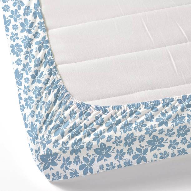 haus & kinder Cotton King Fitted (Elastic) 144 TC Floral 1 Bedsheet with 2 Pillow Covers