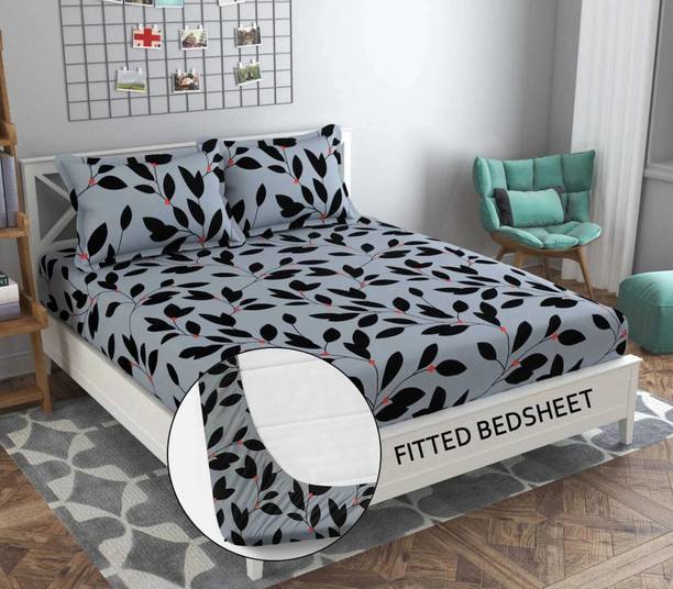 Decent Home 240 TC Cotton Double Floral Fitted (Elastic) Bedsheet