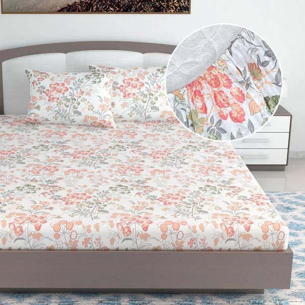 Divine Casa Cotton King Fitted (Elastic) 144 TC Floral ...