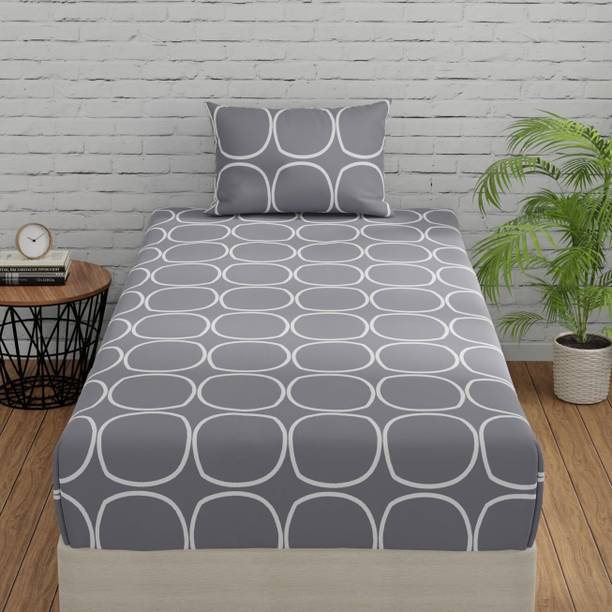 Huesland Cotton Single Fitted (Elastic) 144 TC Geometric Bedsheet