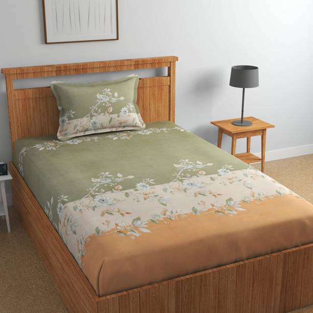 Florida Cotton Single Flat 180 TC Floral 1 Bedsheet with 2 Pillow Covers