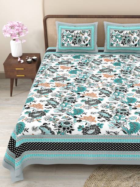 CLOTHOLOGY Cotton King Flat 240 TC Jaipuri Prints Bedsheet