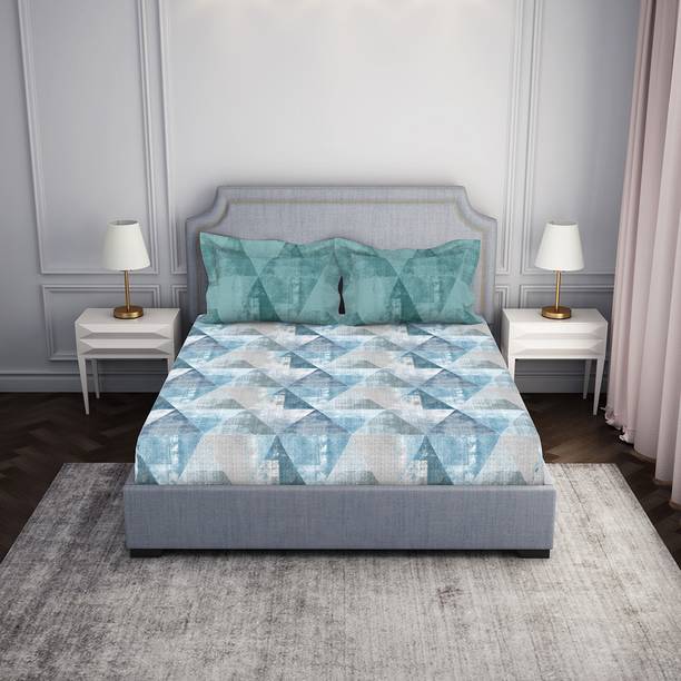 SPACES 144 TC Cotton Double Abstract Flat Bedsheet