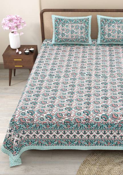 CLOTHOLOGY Cotton Queen Flat 240 TC Jaipuri Prints Bedsheet