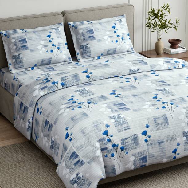haus & kinder Cotton King Flat 144 TC Floral 1 Summer Bedsheet with 2 Pillow Covers, 2 Cushion Covers