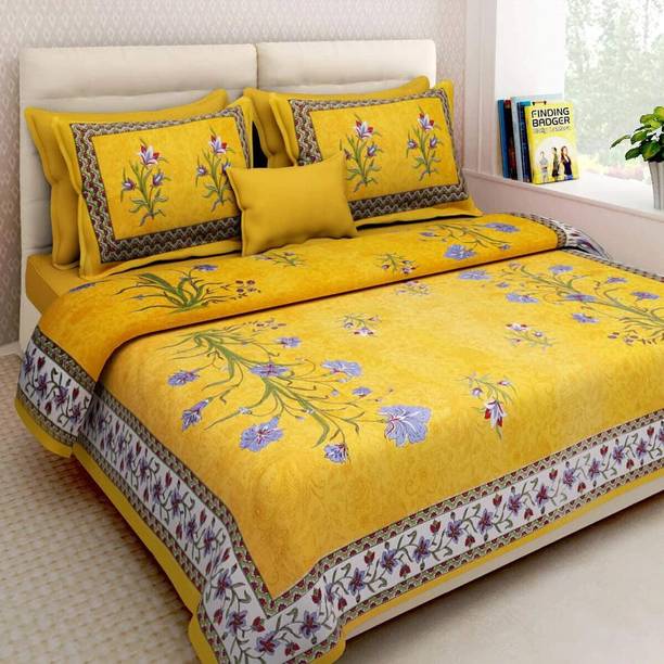 Poorak Cotton Double Flat 104 TC Jaipuri Prints Bedsheet