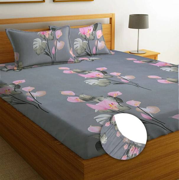 Flipkart SmartBuy 144 TC Microfiber Double Floral Fitted (Elastic) Bedsheet