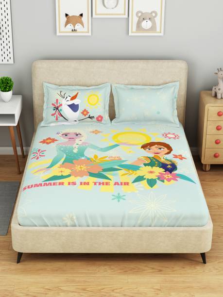 SPACES Cotton Double Flat 132 TC Cartoon 1 Bedsheet with 2 Pillow Covers