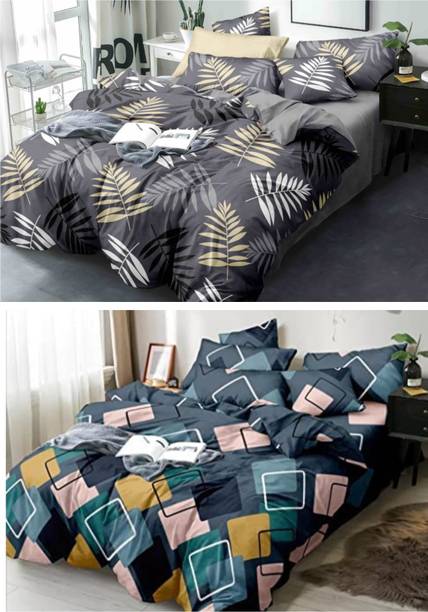 CHHILAKIYA Cotton King Flat 152 TC Checkered 2 Bedsheets with 4 Pillow Covers
