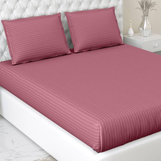 haus & kinder 210 TC Cotton King Striped Fitted (Elastic) Bedsheet
