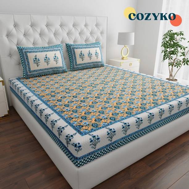 COZYKO Cotton King Flat 200 TC Jaipuri Prints Bedsheet