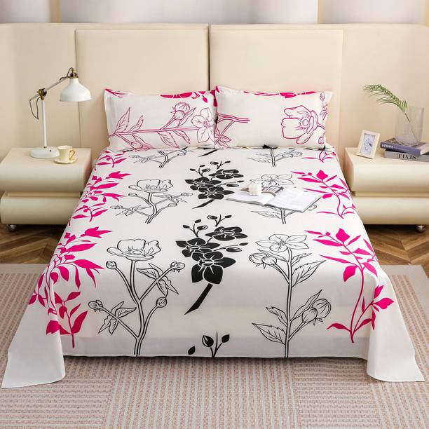 Story@home Cotton King Flat 210 TC Printed 1 Bedsheet with 2 Pillow Covers