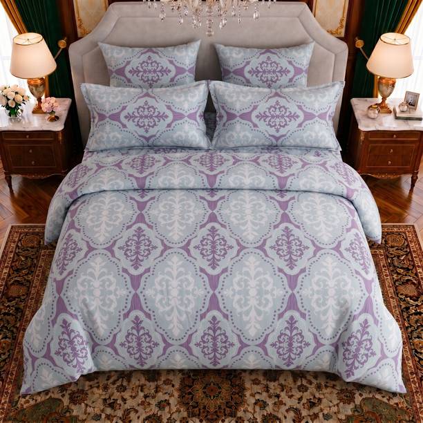 Bombay Dyeing Cotton King Flat 164 TC Damask 1 Bedsheet with 2 Pillow Covers