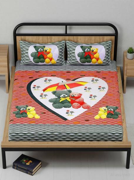 Homeline Cotton Double Flat 104 TC Jaipuri Prints 1 Bedsheet with 2 Pillow Covers