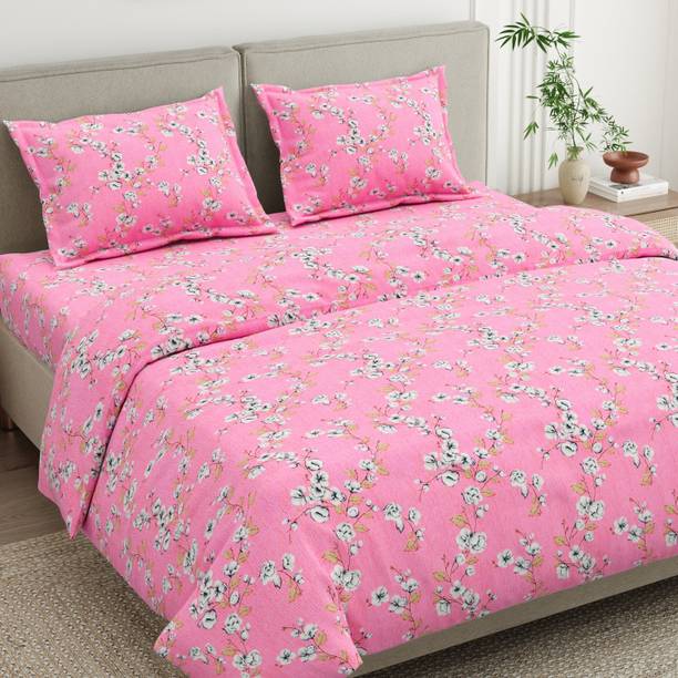 haus & kinder Cotton Double Flat 130 TC Floral 1 Bedsheet with 2 Pillow Covers