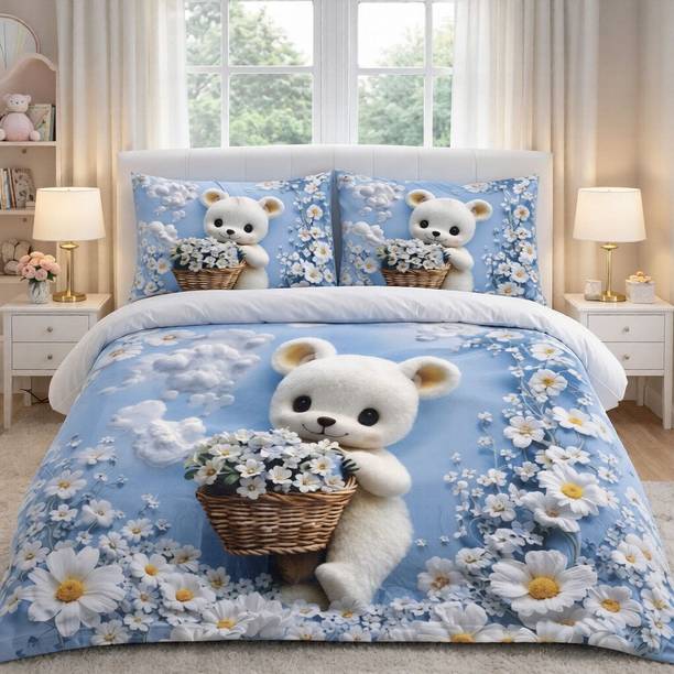 Velvet, Woolen Double Flat 300 TC Floral 1 Summer Bedsheet with 2 Pillow Covers