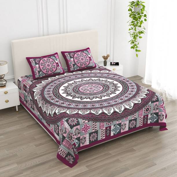 POORVIKAFABRIC Cotton Double Flat 160 TC Printed 1 AC Bedsheet with 2 Pillow Covers