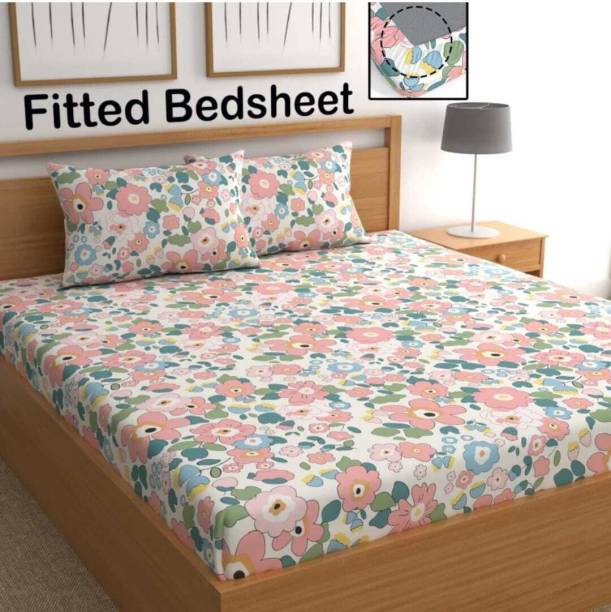 Decent Home 240 TC Cotton Double Floral Fitted (Elastic) Bedsheet
