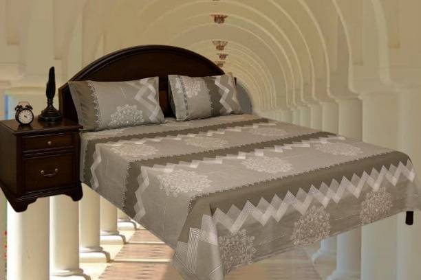 KarunaEmporium Cotton Double Flat 1 TC Floral 1 Bedsheet with 2 Pillow Covers