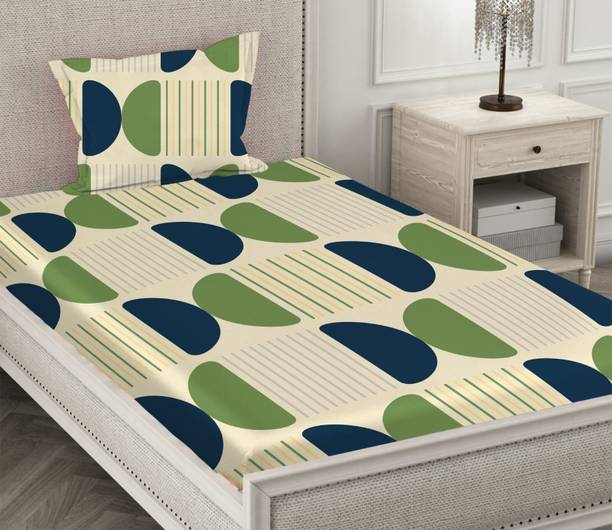 BLUEDOT 230 TC Microfiber Single Geometric Fitted (Elastic) Bedsheet