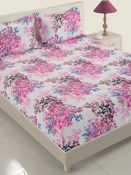 SWAYAM Cotton Double Flat 160 TC Floral 1 Bedsheet with 2 Pillow Covers
