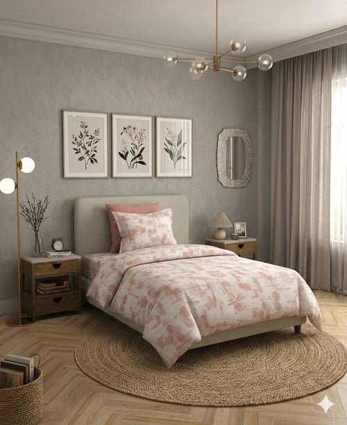 Bombay Dyeing Cotton Single Flat 180 TC Printed 2 Bedsheets with 2 Pillow Covers