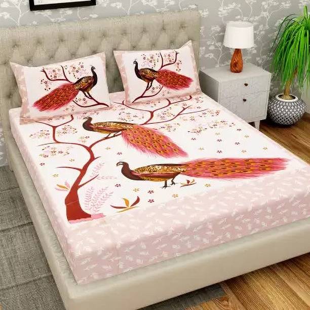 Homeline 104 TC Cotton Double Jaipuri Prints Flat Bedsheet