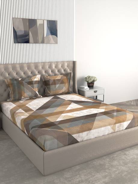 Raymond Home Cotton King Flat 200 TC Geometric 1 Summer Bedsheet with 2 Pillow Covers