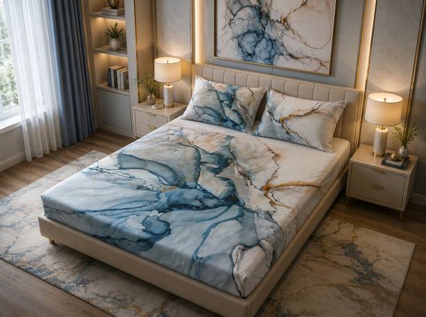 Signature Microfiber King Flat 300 TC Printed 1 Summer Bedsheet with 2 Pillow Covers