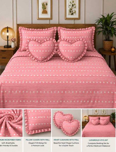 emly Cotton King Flat 340 TC Printed 1 Bedsheet with 2 Pillow Covers, 2 Cushion Covers