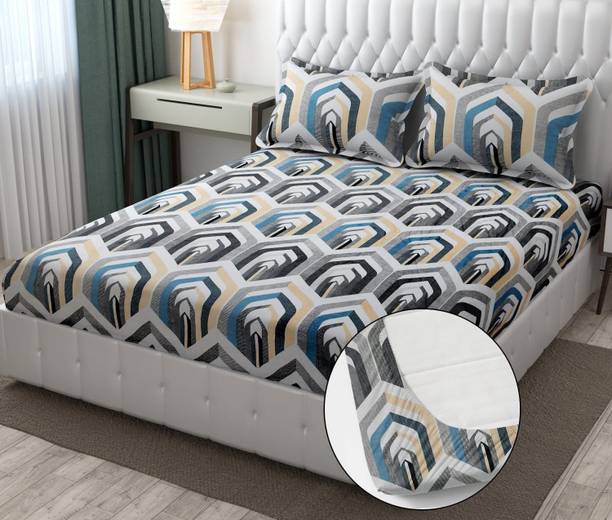 EXFAB Woolen Double Fitted (Elastic) 354 TC Solid Bedsheet