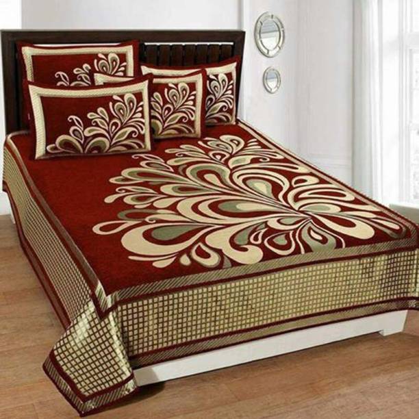 HomeStore-YEP 250 TC Silk Double Floral Flat Bedsheet