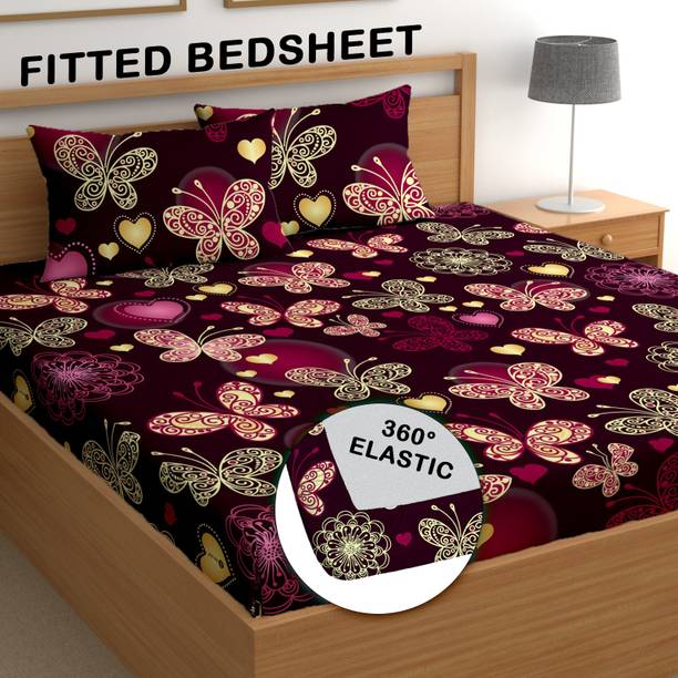 CG Homes 180 TC Cotton Double Printed Fitted (Elastic) Bedsheet
