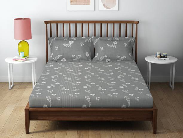 SPACES 132 TC Cotton Queen Printed Flat Bedsheet