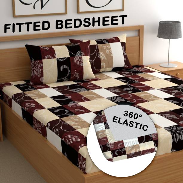 CG Homes 160 TC Cotton Double Printed Fitted (Elastic) Bedsheet