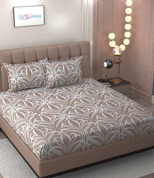 Delight Zone Cotton King Fitted (Elastic) 170 TC Printed 1 Bedsheet with 2 Pillow Covers