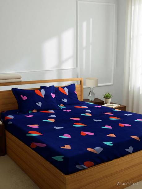 ANIKET Cotton Blend Double Flat 180 TC Printed 1 Bedsheet with 2 Pillow Covers