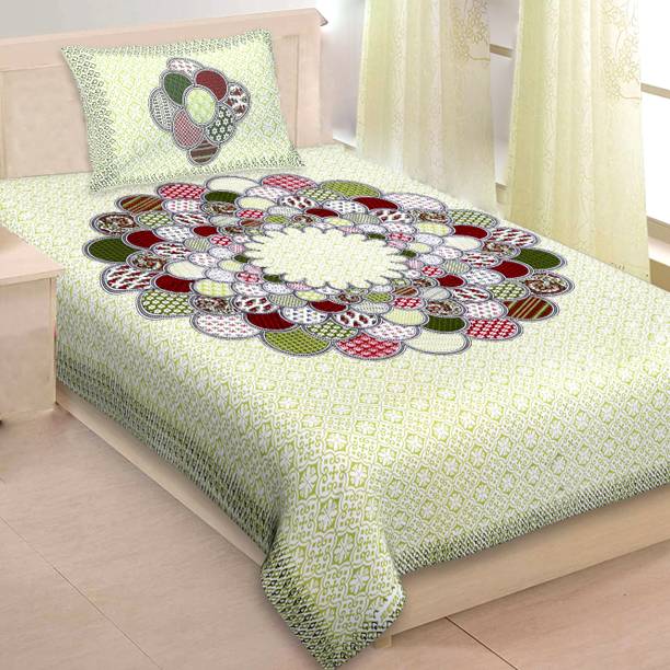Leo Creation 144 TC Cotton Single Jaipuri Prints Flat Bedsheet