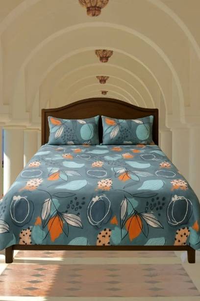 KarunaEmporium Cotton Double Flat 1 TC Floral 1 Bedsheet with 2 Pillow Covers