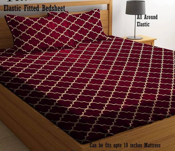 अमरंगे कॉटन सिंगल फिटेड (elastic) 210 TC चेक 1 बेडशीट  के साथ 2पिलो कवर्स