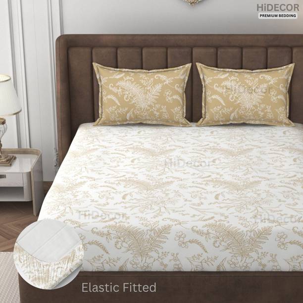 HIDECOR 280 TC Microfiber Double, King Floral Fitted (Elastic) Bedsheet