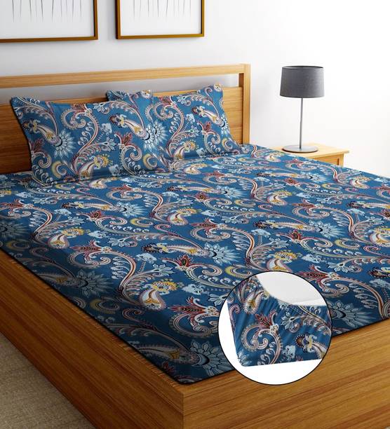 BLUEDOT Microfiber Double Fitted (Elastic) 242 TC Printed 1 Bedsheet with 2 Pillow Covers