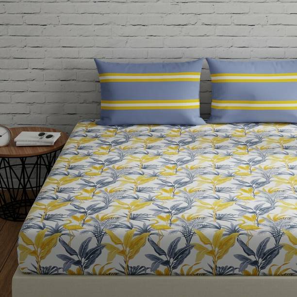 Huesland Cotton Double Flat 144 TC Printed 1 Bedsheet with 2 Pillow Covers