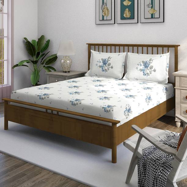 SWAYAM 210 TC Cotton Double Floral Flat Bedsheet