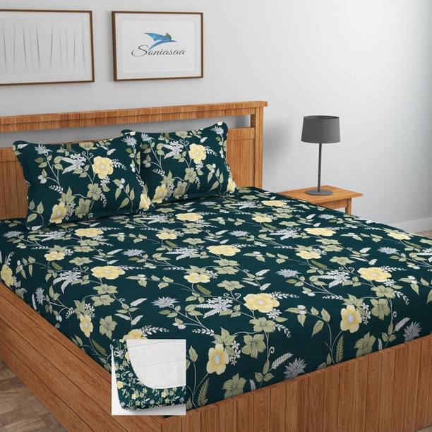 BLUEDOT Cotton Double Fitted (Elastic) 200 TC Floral 1 Bedsheet