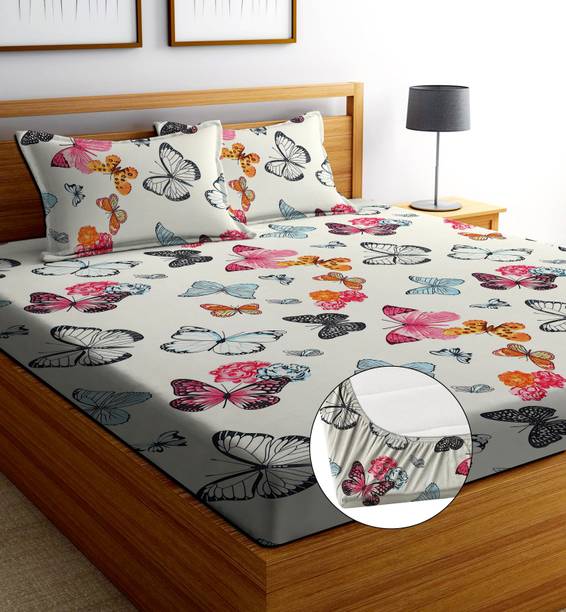 ANIKET 204 TC Cotton Double Printed Fitted (Elastic) Bedsheet