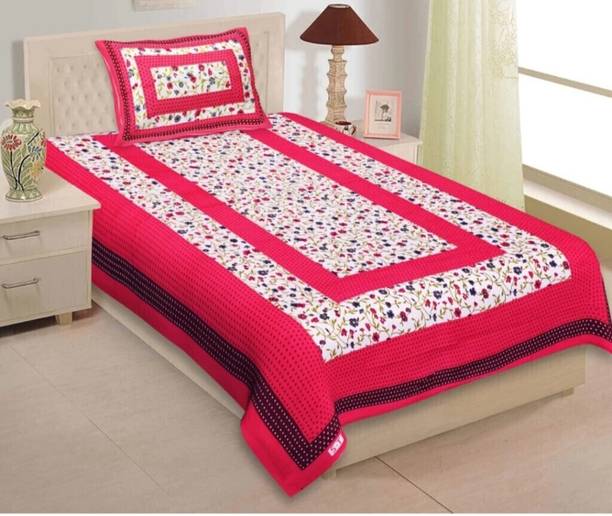 KAANY FAB 144 TC Cotton Single Jaipuri Prints Flat Bedsheet