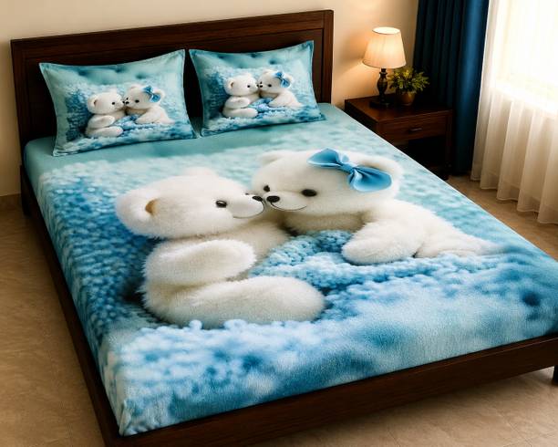 SYERAA Cotton Blend Double Flat 250 TC 7D Digital 1 AC Bedsheet with 2 Pillow Covers