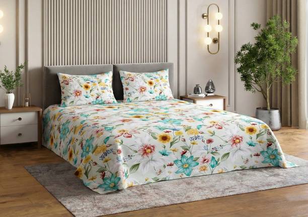 CARLTON LONDON Microfiber King Flat 140 TC Floral Bedsheet
